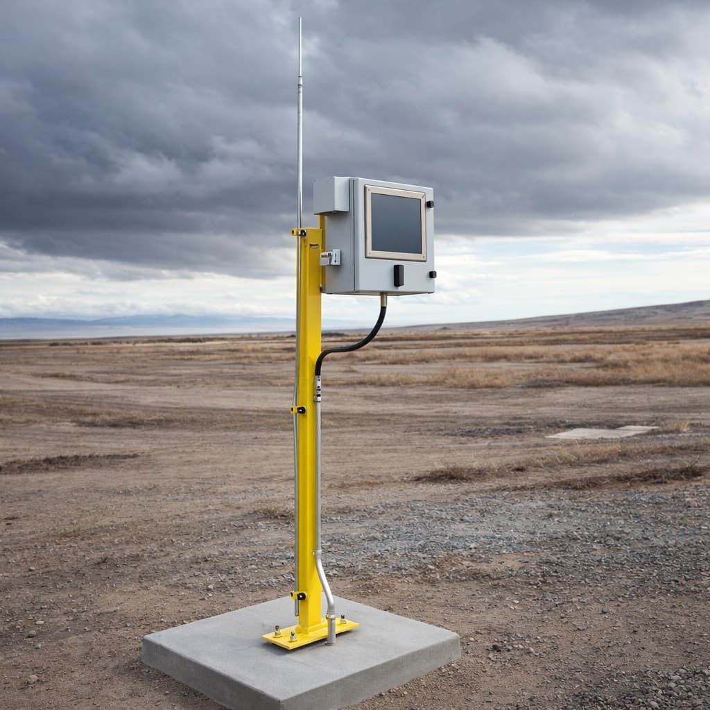 Field telemetry enclosure and antenna on a remote industrial site.